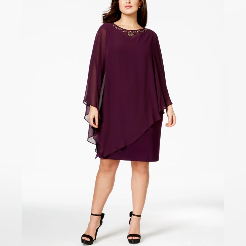 SLNY Eggplant Color Asymmetrical Embellished Cocktail Evening Dress Size 2